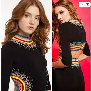 Alice and Olivia Tamson Cut-Out Embroidered Beaded Mini Bodycon Dress